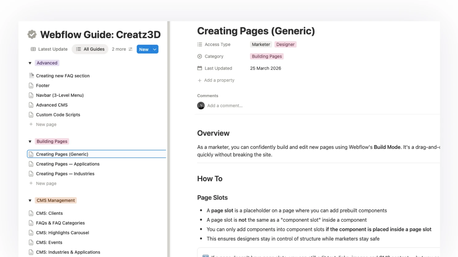 Internal documentation