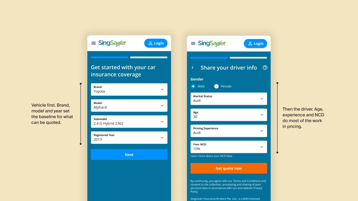 Request quote flow, desktop