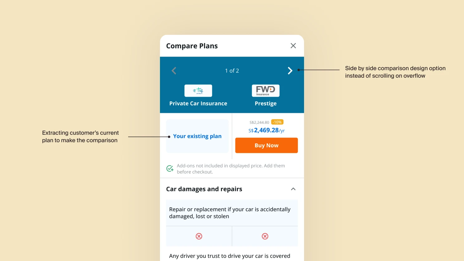 Mobile comparison flow